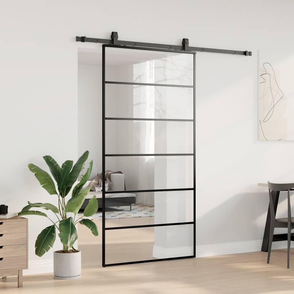 vidaXL Ușă glisantă cu set de feronerie neagră 102x205 cm Sticlă ESG vidaXL Ușă glisantă cu set de feronerie neagră 102x205 cm Sticlă ESG