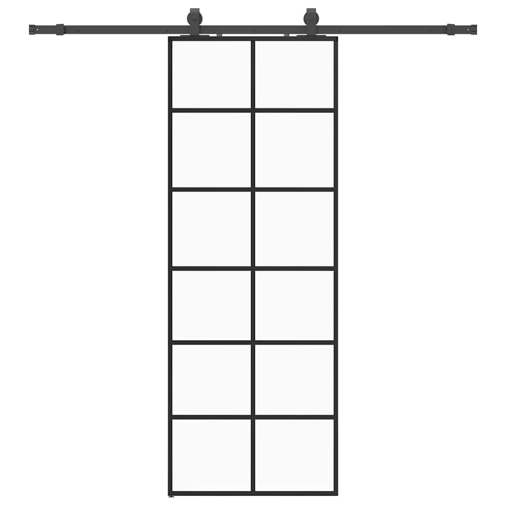 vidaXL Ușă glisantă cu set de feronerie neagră 76x205 cm Sticlă ESG vidaXL Ușă glisantă cu set de feronerie neagră 76x205 cm Sticlă ESG