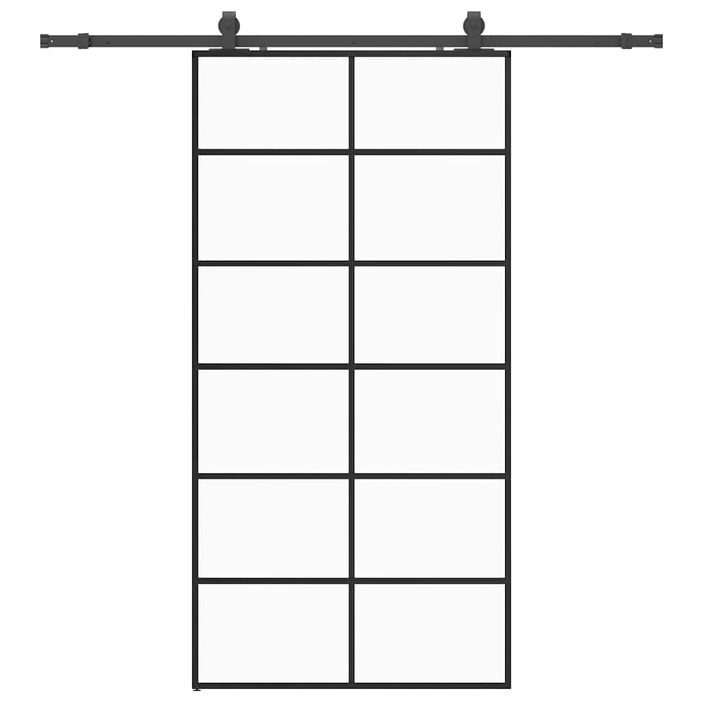 vidaXL Ușă glisantă cu set de feronerie neagră 102x205 cm Sticlă ESG vidaXL Ușă glisantă cu set de feronerie neagră 102x205 cm Sticlă ESG