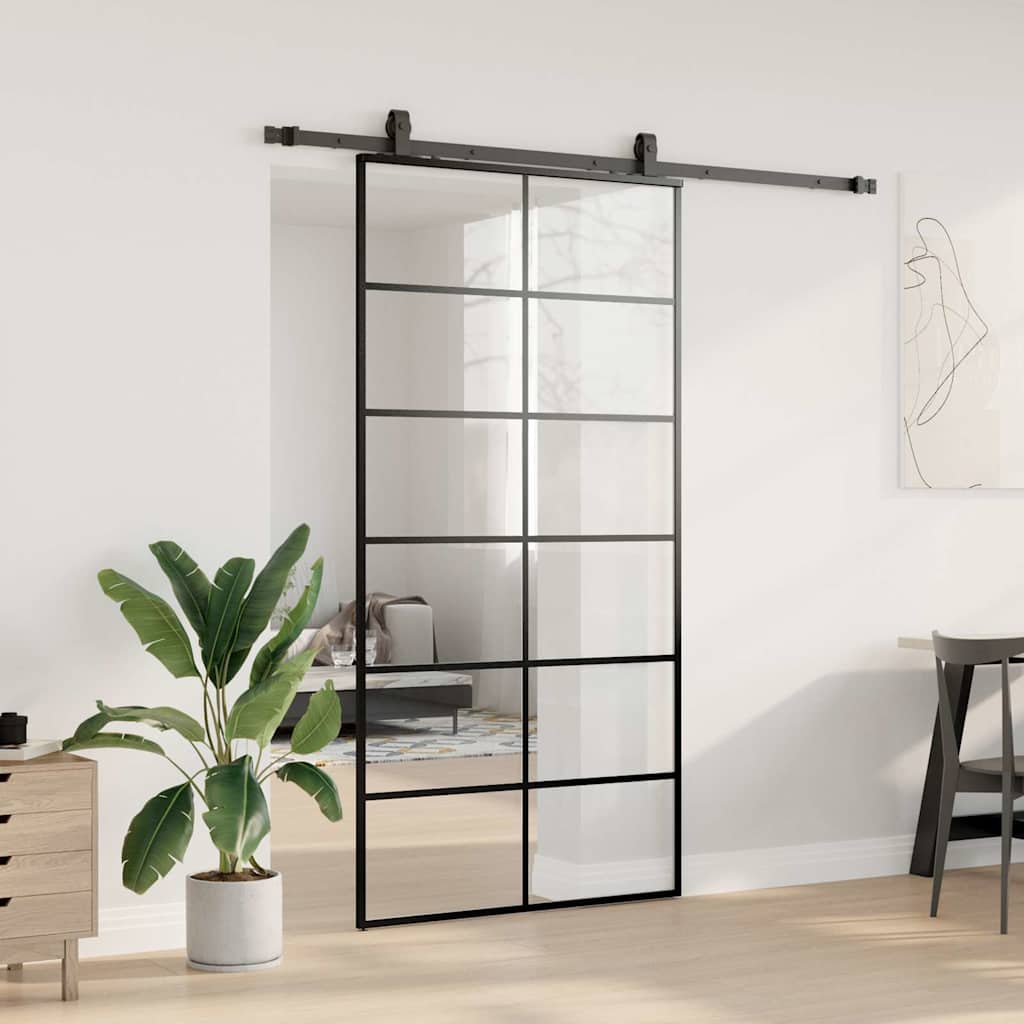 vidaXL Ușă glisantă cu set de feronerie neagră 102x205 cm Sticlă ESG vidaXL Ușă glisantă cu set de feronerie neagră 102x205 cm Sticlă ESG
