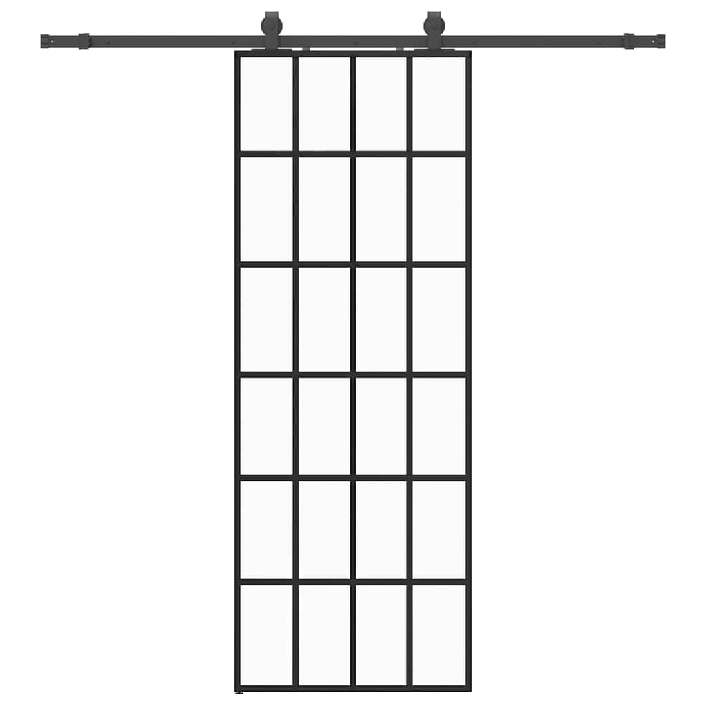 vidaXL Ușă glisantă cu set de feronerie neagră 76x205 cm Sticlă ESG vidaXL Ușă glisantă cu set de feronerie neagră 76x205 cm Sticlă ESG