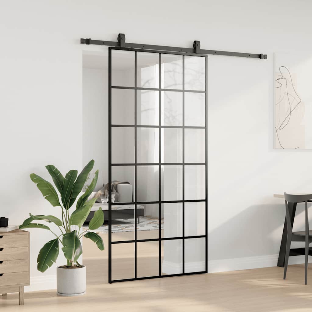vidaXL Ușă glisantă cu set de feronerie neagră 102x205 cm Sticlă ESG vidaXL Ușă glisantă cu set de feronerie neagră 102x205 cm Sticlă ESG