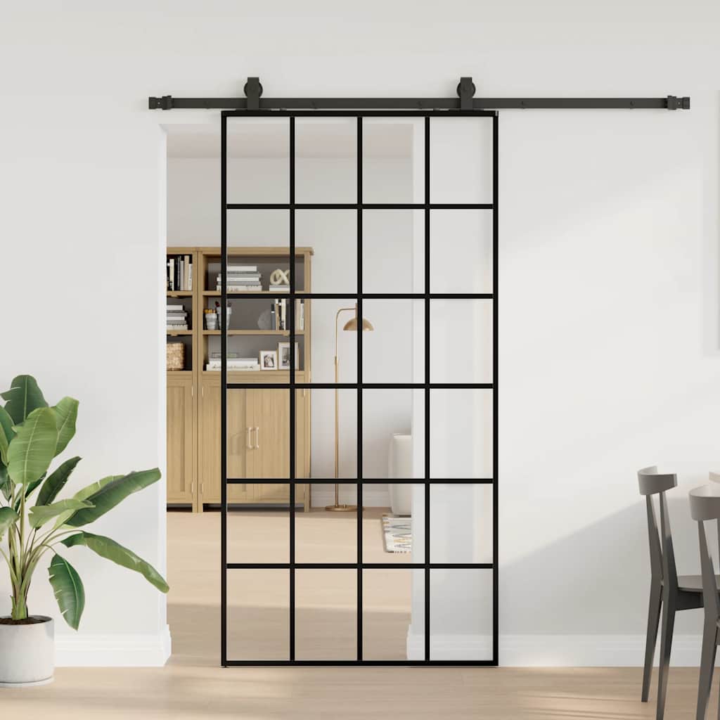 vidaXL Ușă glisantă cu set de feronerie neagră 102x205 cm Sticlă ESG vidaXL Ușă glisantă cu set de feronerie neagră 102x205 cm Sticlă ESG