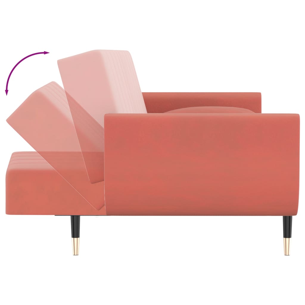 vidaXL Canapea extensibilă cu 2 locuri, 2 perne, roz, catifea vidaXL Canapea extensibilă cu 2 locuri, 2 perne, roz, catifea