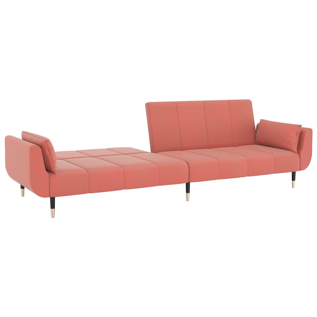 vidaXL Canapea extensibilă cu 2 locuri, 2 perne, roz, catifea vidaXL Canapea extensibilă cu 2 locuri, 2 perne, roz, catifea
