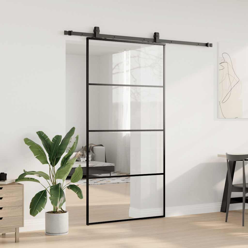 vidaXL Ușă glisantă cu set de feronerie neagră 102,5x205 cm Sticlă ESG vidaXL Ușă glisantă cu set de feronerie neagră 102,5x205 cm Sticlă ESG