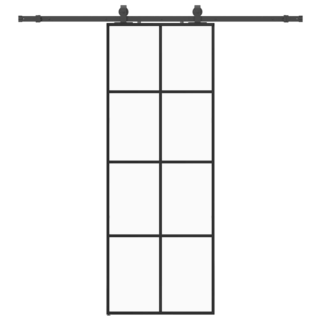 vidaXL Ușă glisantă cu set de feronerie neagră 76x205 cm Sticlă ESG vidaXL Ușă glisantă cu set de feronerie neagră 76x205 cm Sticlă ESG