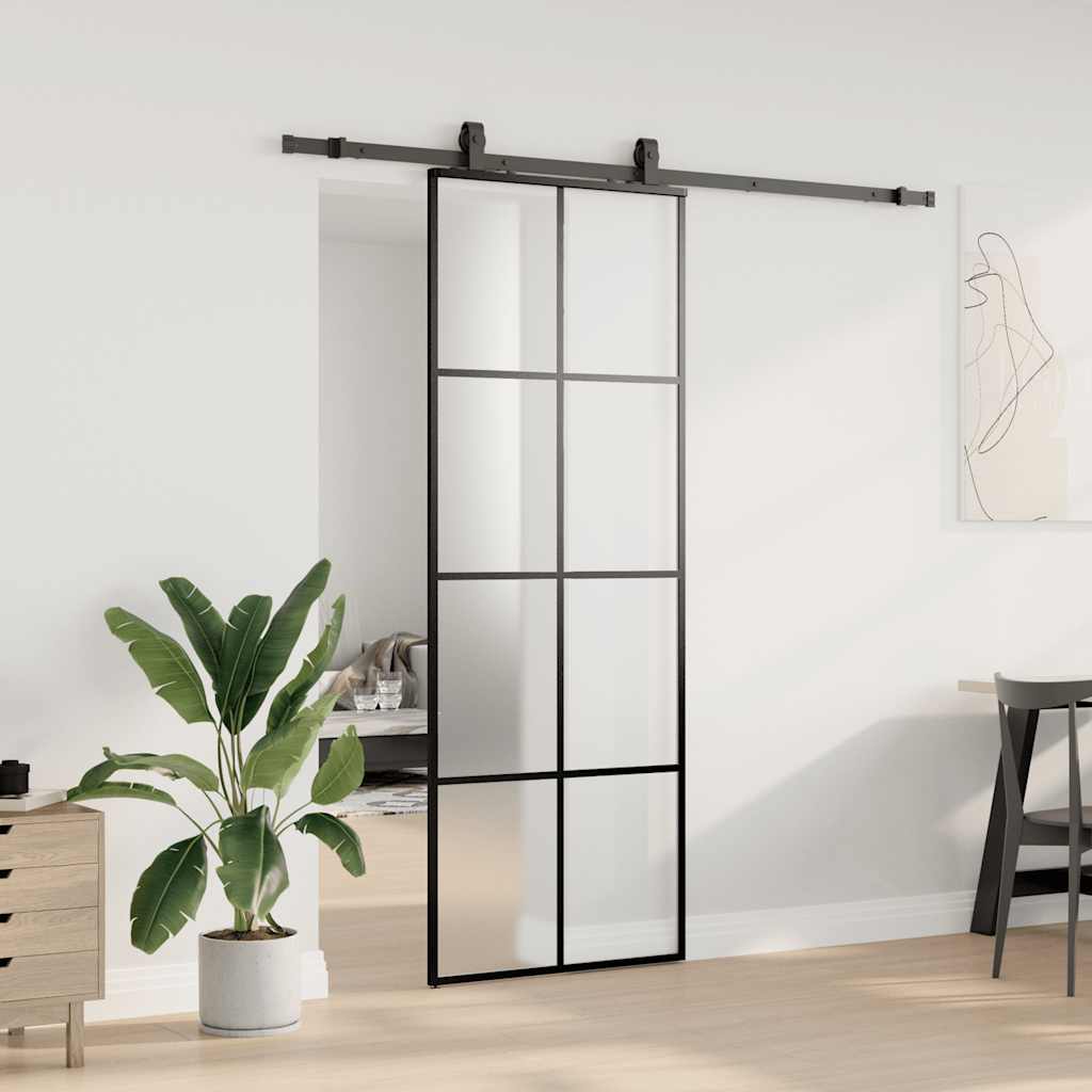 vidaXL Ușă glisantă cu set de feronerie neagră 76x205 cm Sticlă ESG vidaXL Ușă glisantă cu set de feronerie neagră 76x205 cm Sticlă ESG