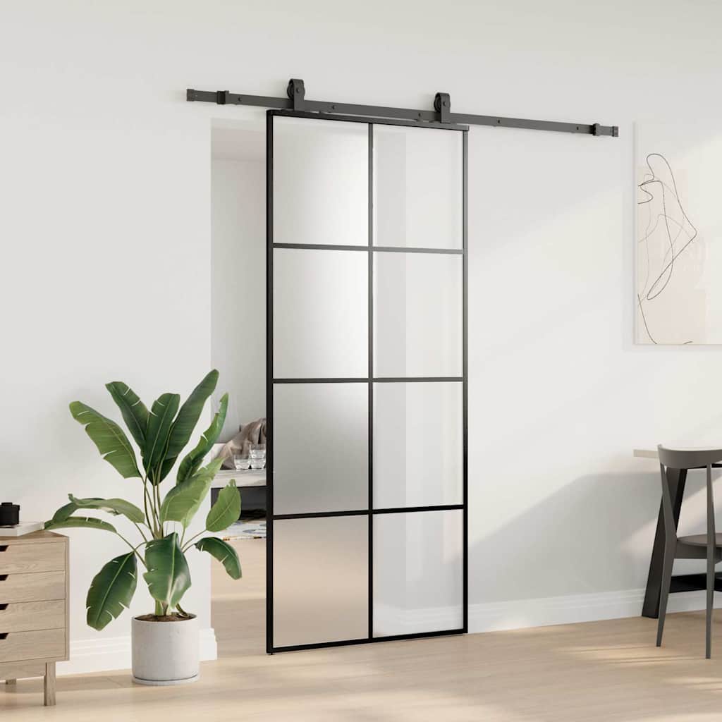 vidaXL Ușă glisantă cu set de feronerie neagră 90x205 cm Sticlă ESG