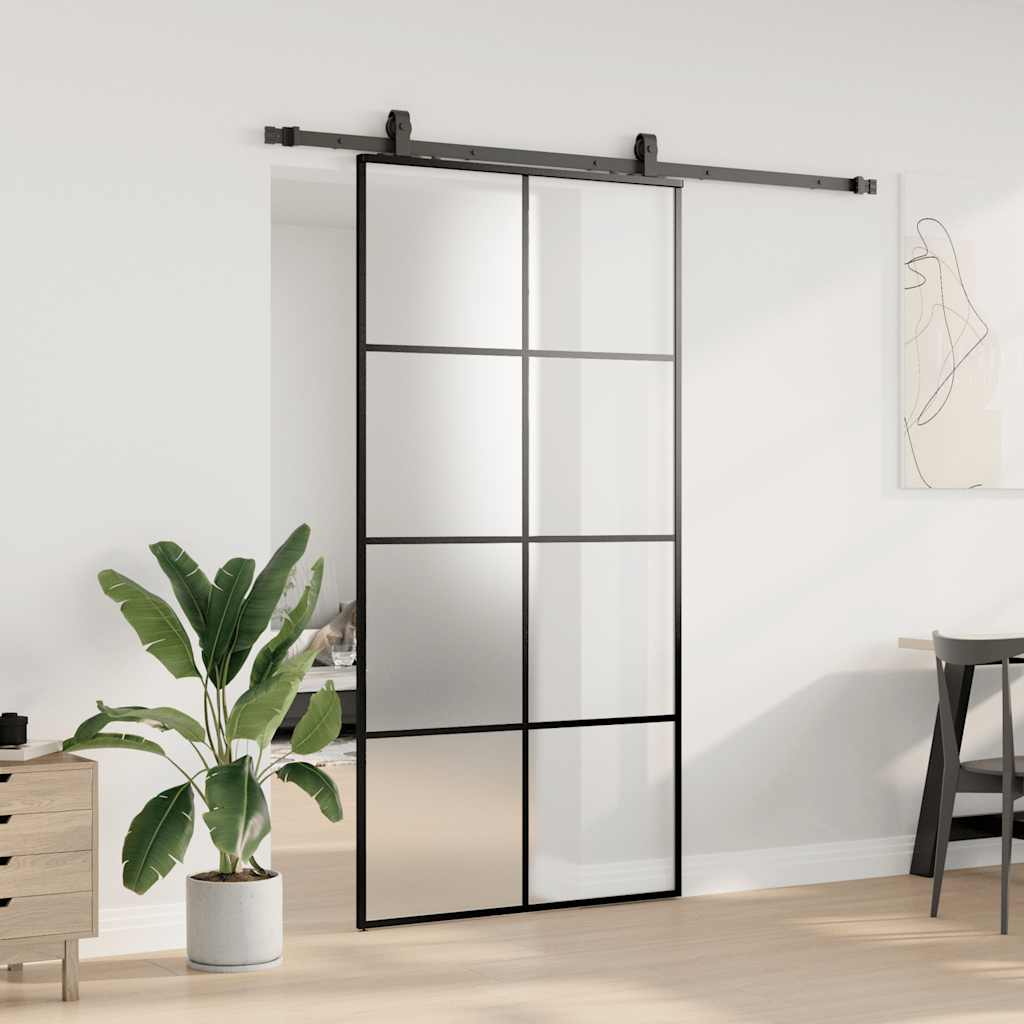 vidaXL Ușă glisantă cu set de feronerie neagră 102,5x205 cm Sticlă ESG