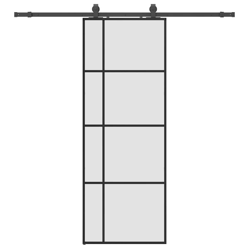vidaXL Ușă glisantă cu set de feronerie neagră 76x205 cm Sticlă ESG vidaXL Ușă glisantă cu set de feronerie neagră 76x205 cm Sticlă ESG