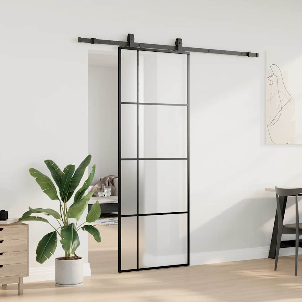 vidaXL Ușă glisantă cu set de feronerie neagră 76x205 cm Sticlă ESG vidaXL Ușă glisantă cu set de feronerie neagră 76x205 cm Sticlă ESG