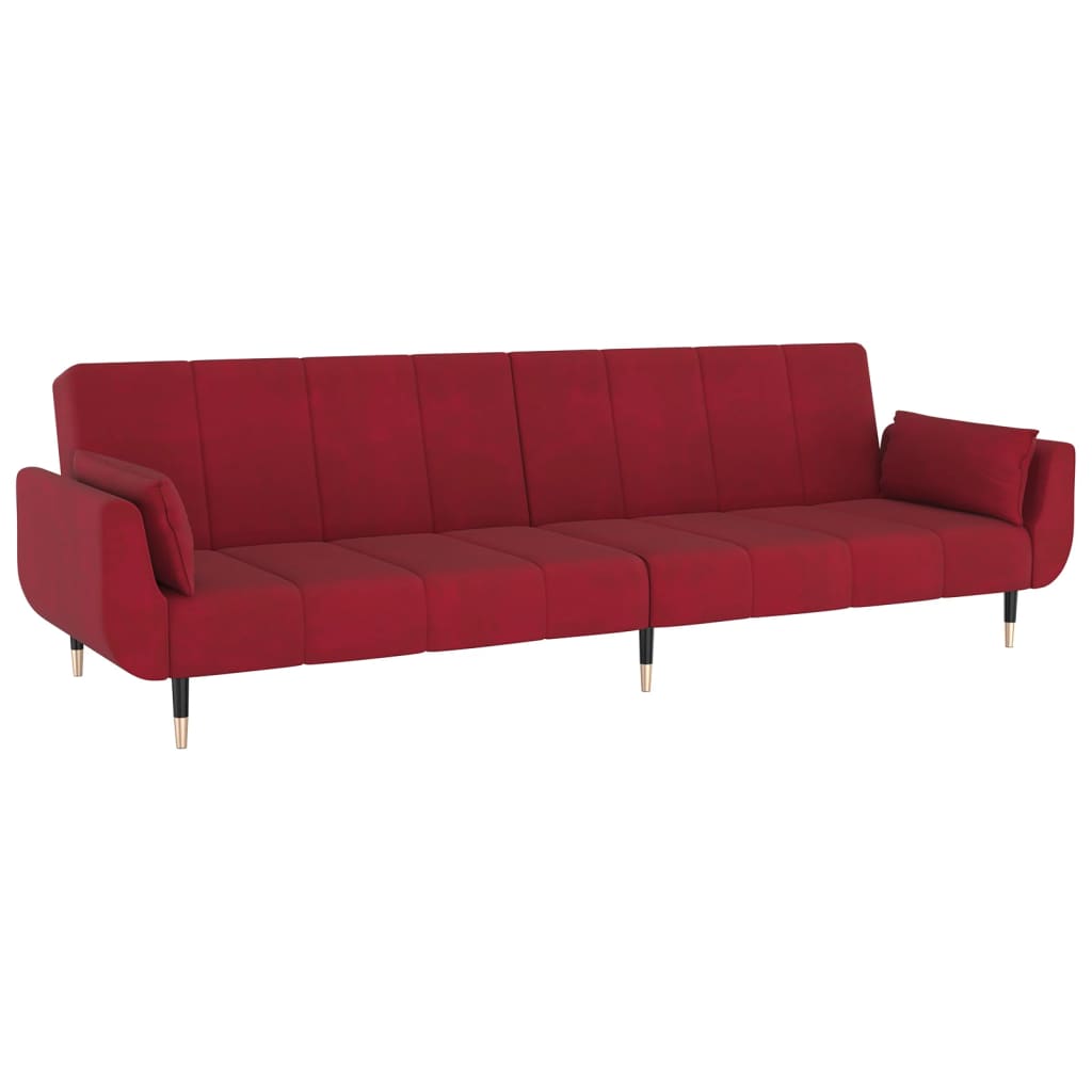 vidaXL Canapea extensibilă cu 2 locuri, 2 perne, roșu vin, catifea vidaXL Canapea extensibilă cu 2 locuri, 2 perne, roșu vin, catifea