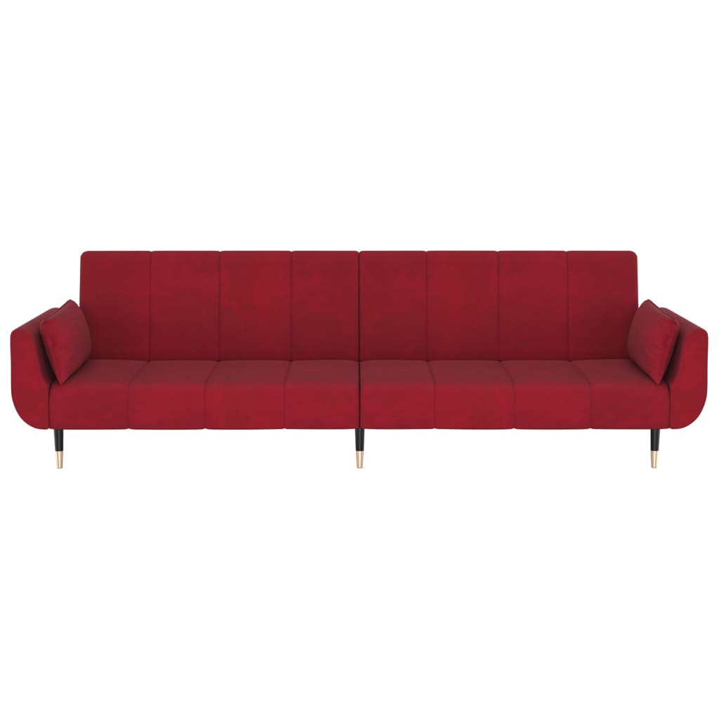 vidaXL Canapea extensibilă cu 2 locuri, 2 perne, roșu vin, catifea vidaXL Canapea extensibilă cu 2 locuri, 2 perne, roșu vin, catifea