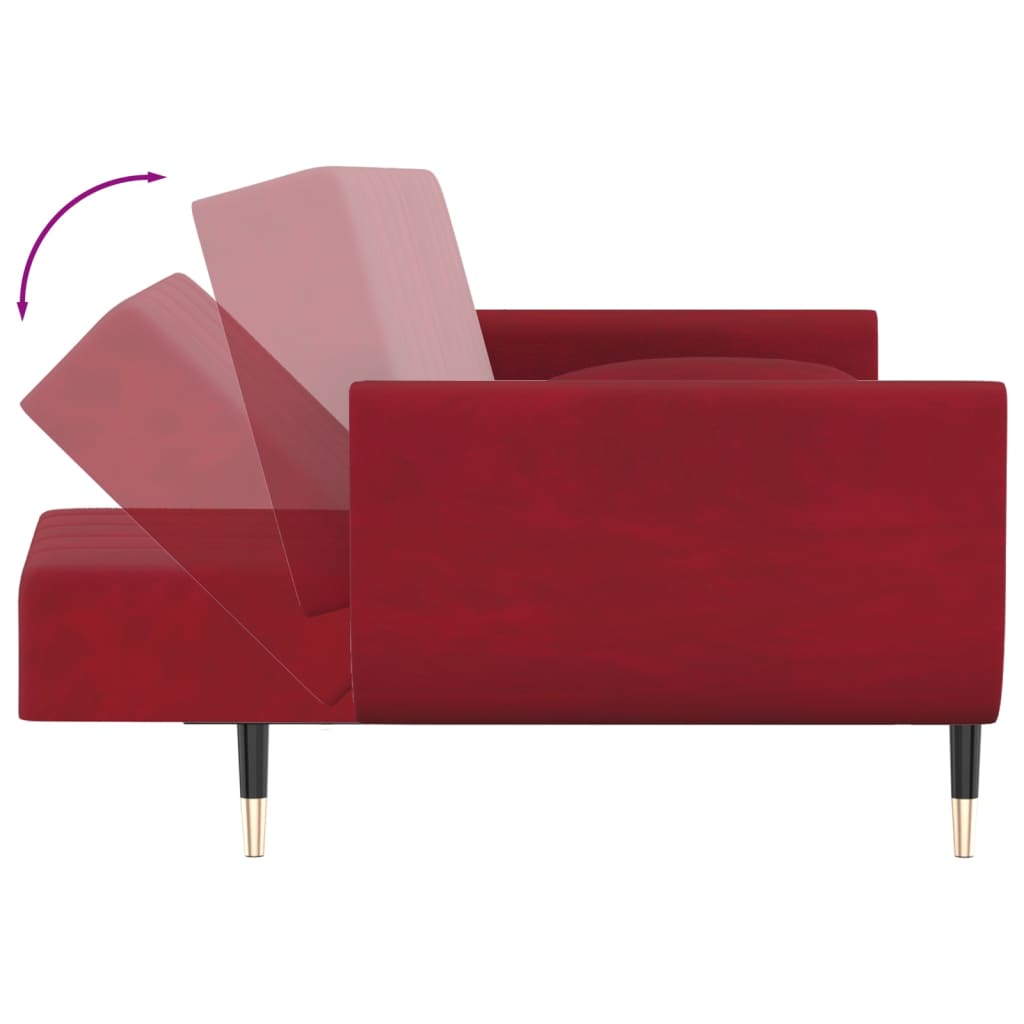 vidaXL Canapea extensibilă cu 2 locuri, 2 perne, roșu vin, catifea vidaXL Canapea extensibilă cu 2 locuri, 2 perne, roșu vin, catifea