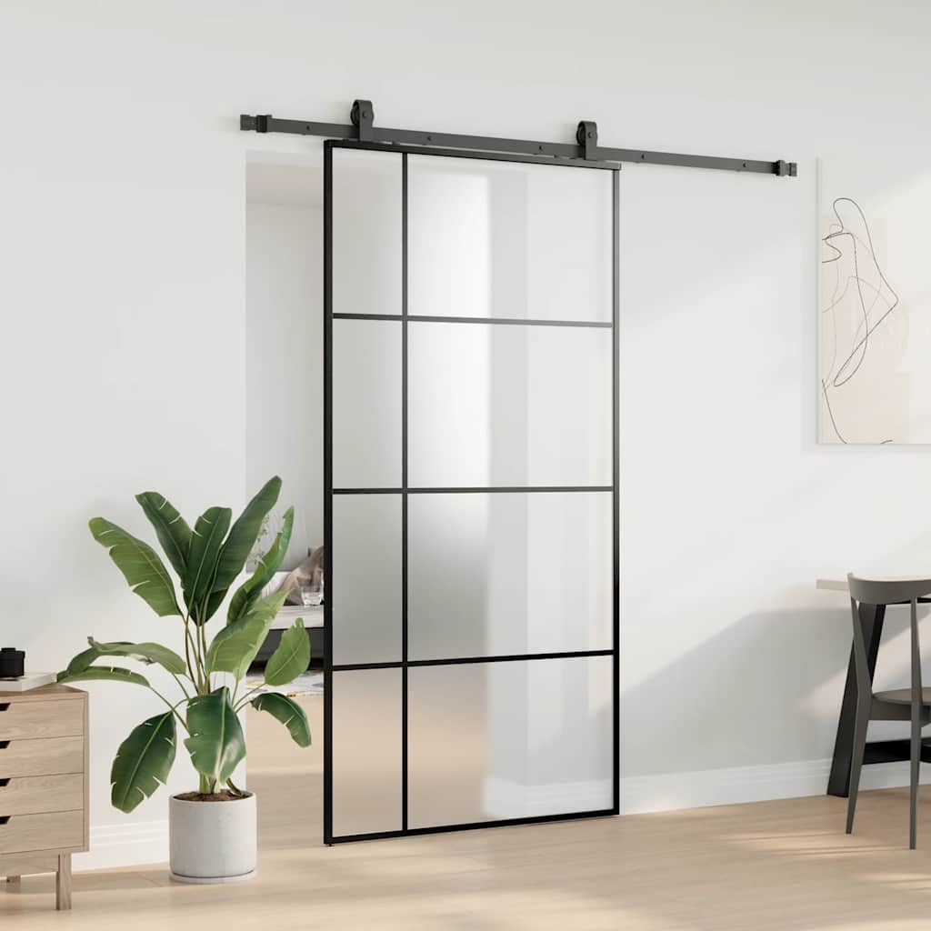 vidaXL Ușă glisantă cu set de feronerie neagră 102,5x205 cm Sticlă ESG vidaXL Ușă glisantă cu set de feronerie neagră 102,5x205 cm Sticlă ESG