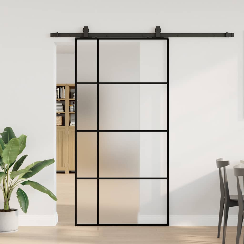 vidaXL Ușă glisantă cu set de feronerie neagră 102,5x205 cm Sticlă ESG vidaXL Ușă glisantă cu set de feronerie neagră 102,5x205 cm Sticlă ESG