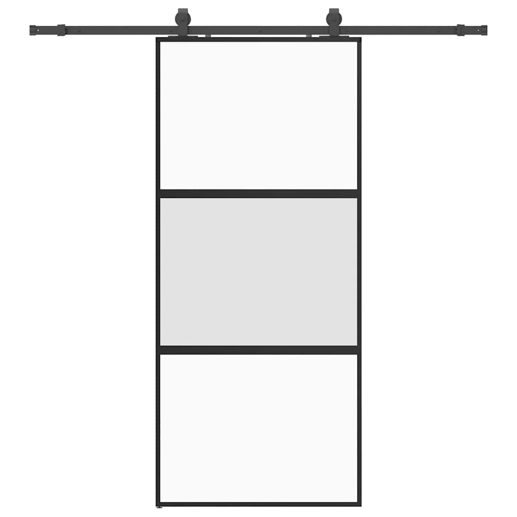 vidaXL Ușă glisantă cu set feronerie neagră 90x205cm sticlă securizată vidaXL Ușă glisantă cu set feronerie neagră 90x205cm sticlă securizată
