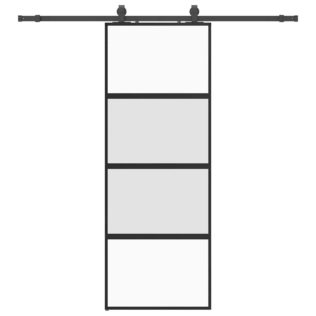 vidaXL Ușă glisantă cu set feronerie neagră 76x205cm sticlă securizată vidaXL Ușă glisantă cu set feronerie neagră 76x205cm sticlă securizată