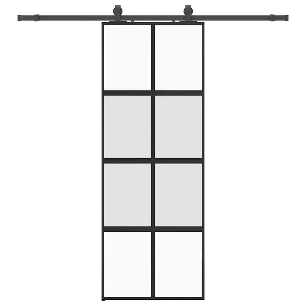 vidaXL Ușă glisantă cu set feronerie neagră 76x205cm sticlă securizată vidaXL Ușă glisantă cu set feronerie neagră 76x205cm sticlă securizată
