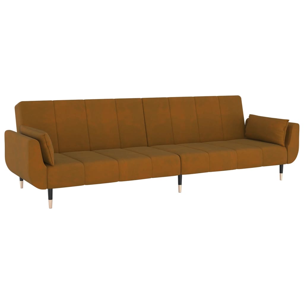 vidaXL Canapea extensibilă cu 2 locuri, 2 perne, maro, catifea vidaXL Canapea extensibilă cu 2 locuri, 2 perne, maro, catifea
