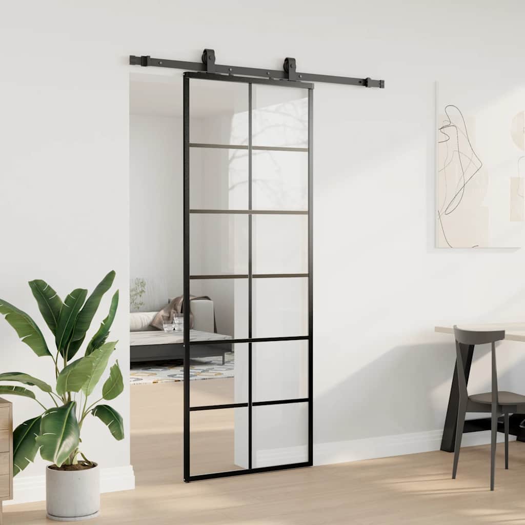 vidaXL Ușă glisantă cu set de feronerie neagră 76x205 cm Sticlă ESG