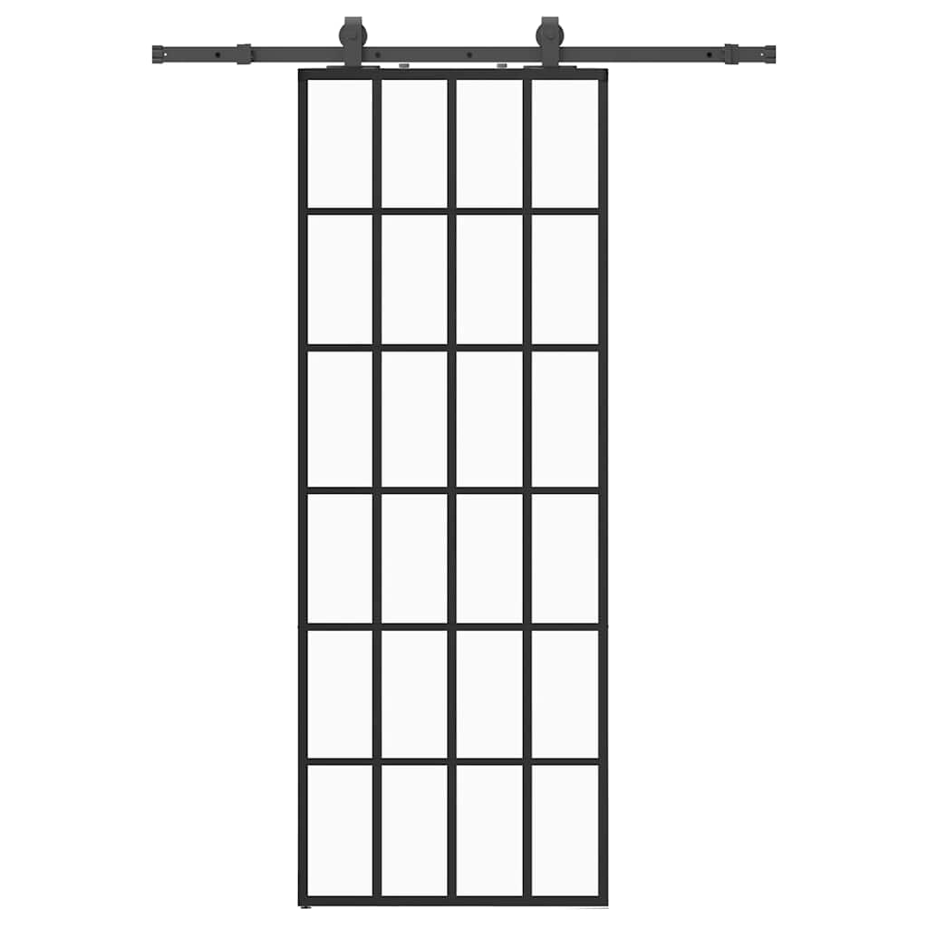 vidaXL Ușă glisantă cu set de feronerie neagră 76x205 cm Sticlă ESG vidaXL Ușă glisantă cu set de feronerie neagră 76x205 cm Sticlă ESG