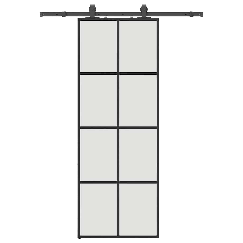 vidaXL Ușă glisantă cu set de feronerie neagră 76x205 cm Sticlă ESG vidaXL Ușă glisantă cu set de feronerie neagră 76x205 cm Sticlă ESG