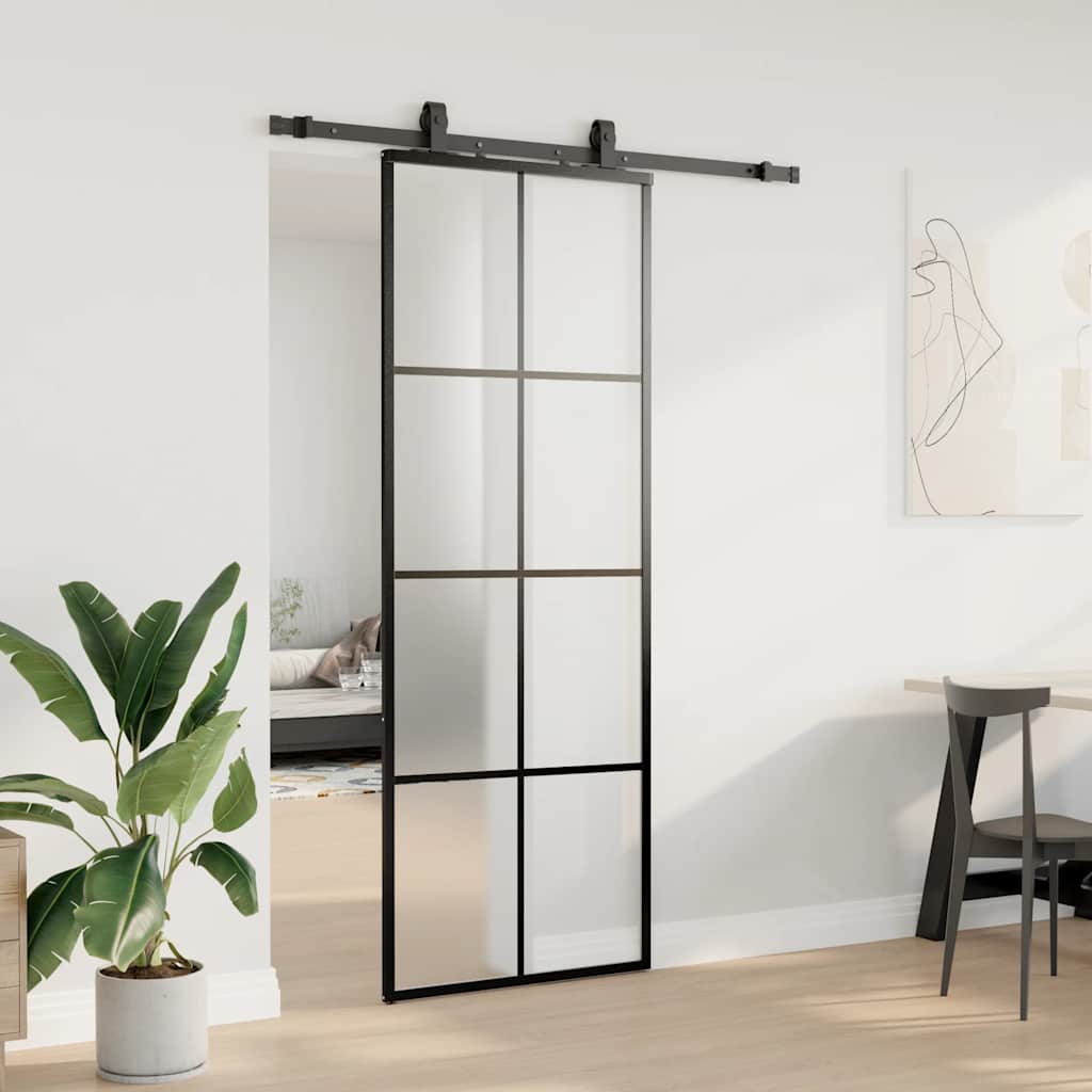 vidaXL Ușă glisantă cu set de feronerie neagră 76x205 cm Sticlă ESG vidaXL Ușă glisantă cu set de feronerie neagră 76x205 cm Sticlă ESG