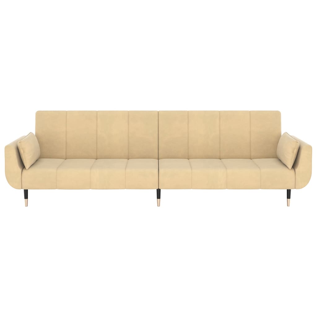 vidaXL Canapea extensibilă cu 2 locuri, 2 perne, crem, catifea vidaXL Canapea extensibilă cu 2 locuri, 2 perne, crem, catifea