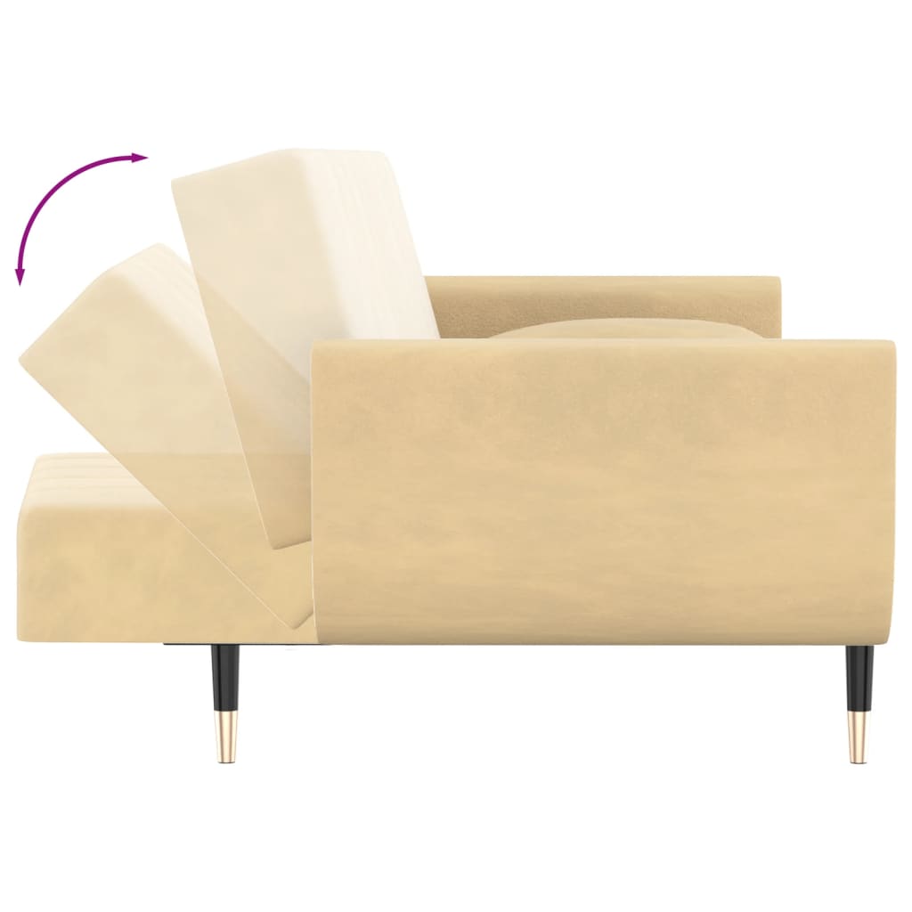 vidaXL Canapea extensibilă cu 2 locuri, 2 perne, crem, catifea vidaXL Canapea extensibilă cu 2 locuri, 2 perne, crem, catifea