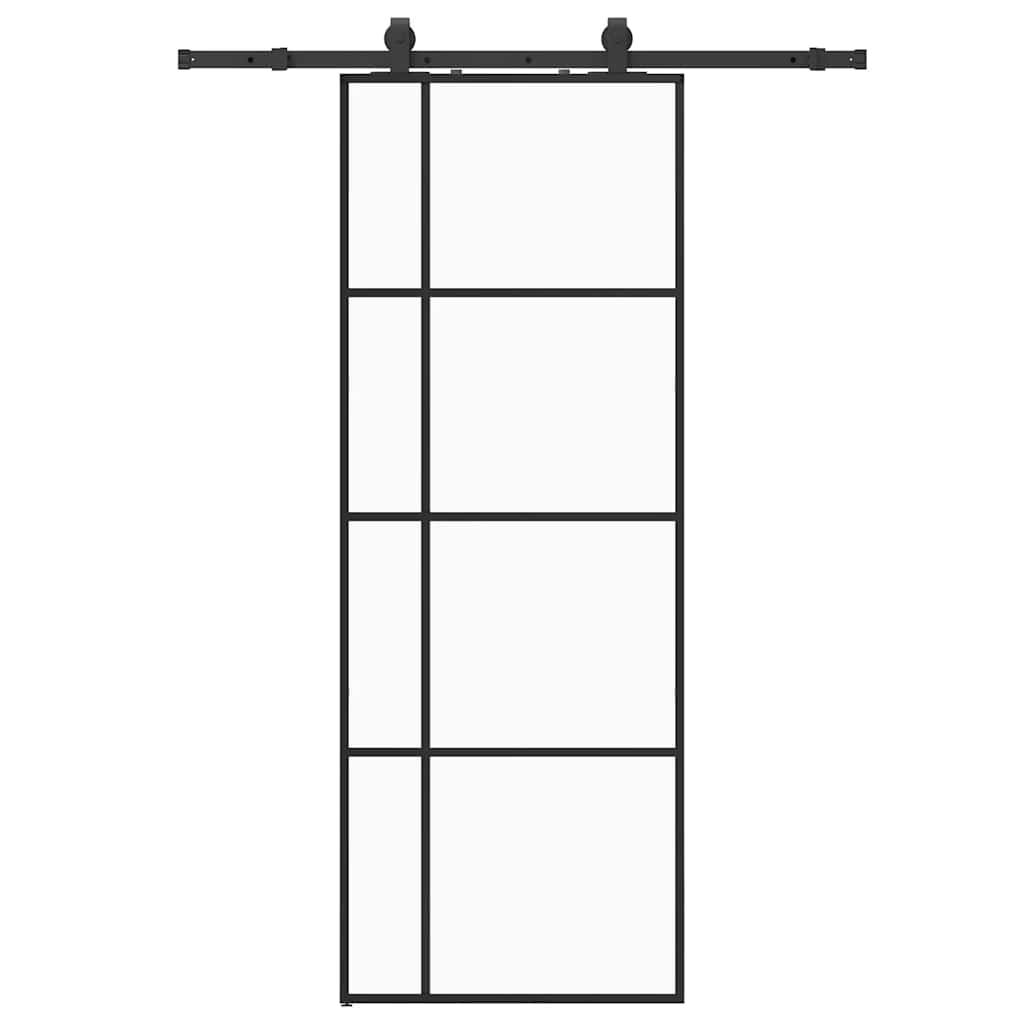 vidaXL Ușă glisantă cu set de feronerie neagră 76x205 cm Sticlă ESG vidaXL Ușă glisantă cu set de feronerie neagră 76x205 cm Sticlă ESG