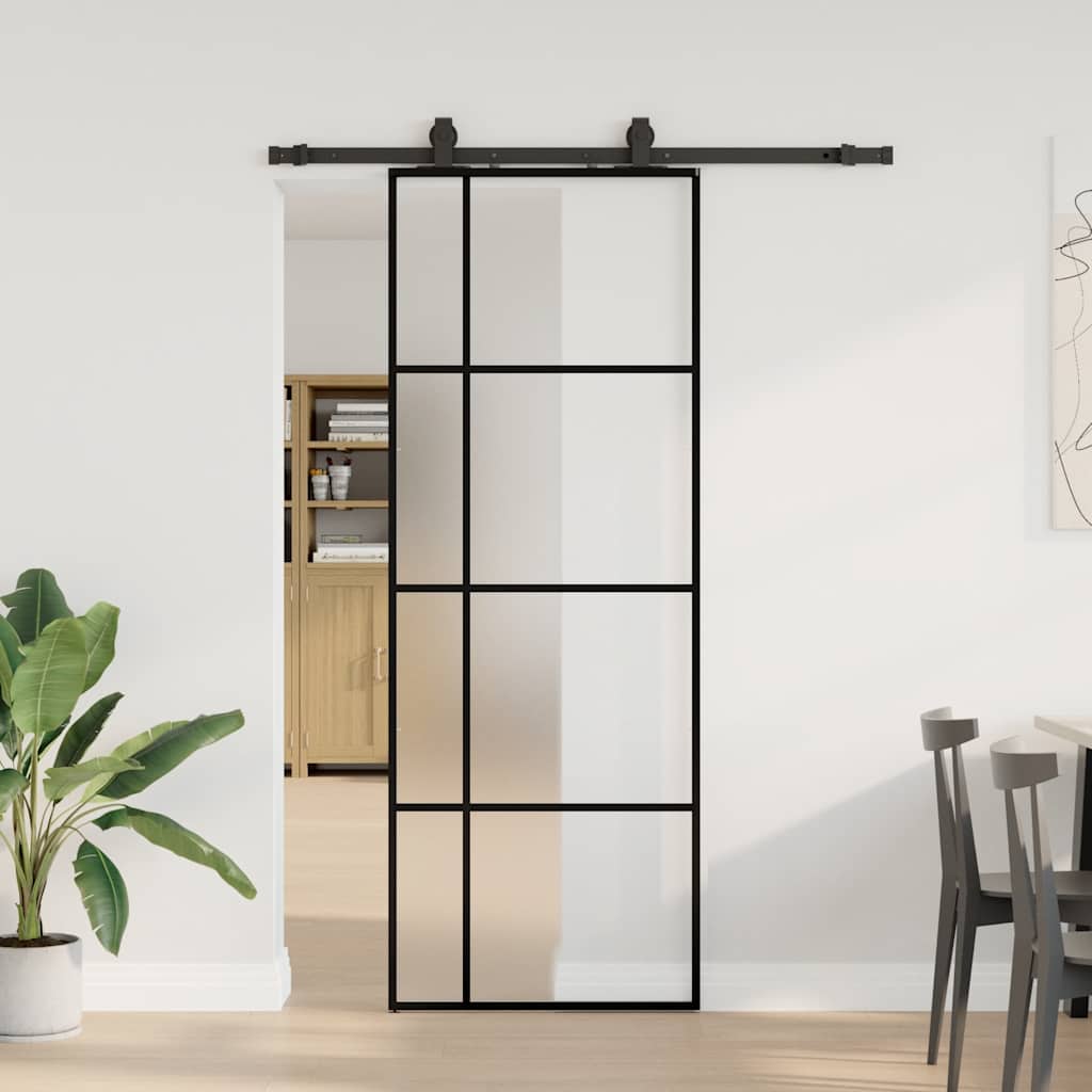 vidaXL Ușă glisantă cu set de feronerie neagră 76x205 cm Sticlă ESG vidaXL Ușă glisantă cu set de feronerie neagră 76x205 cm Sticlă ESG