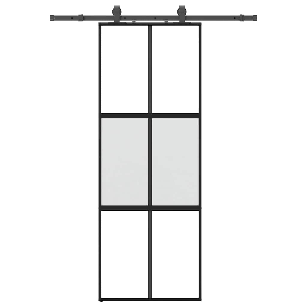vidaXL Ușă glisantă cu set feronerie neagră 76x205cm sticlă securizată vidaXL Ușă glisantă cu set feronerie neagră 76x205cm sticlă securizată