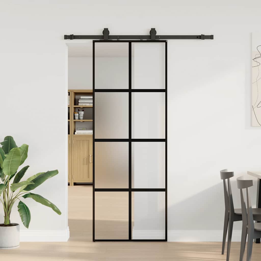 vidaXL Ușă glisantă cu set feronerie neagră 76x205cm sticlă securizată vidaXL Ușă glisantă cu set feronerie neagră 76x205cm sticlă securizată