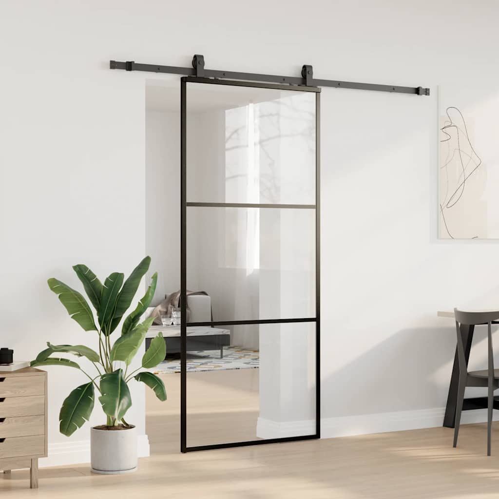 vidaXL Ușă glisantă cu set de feronerie neagră 90x205 cm Sticlă ESG