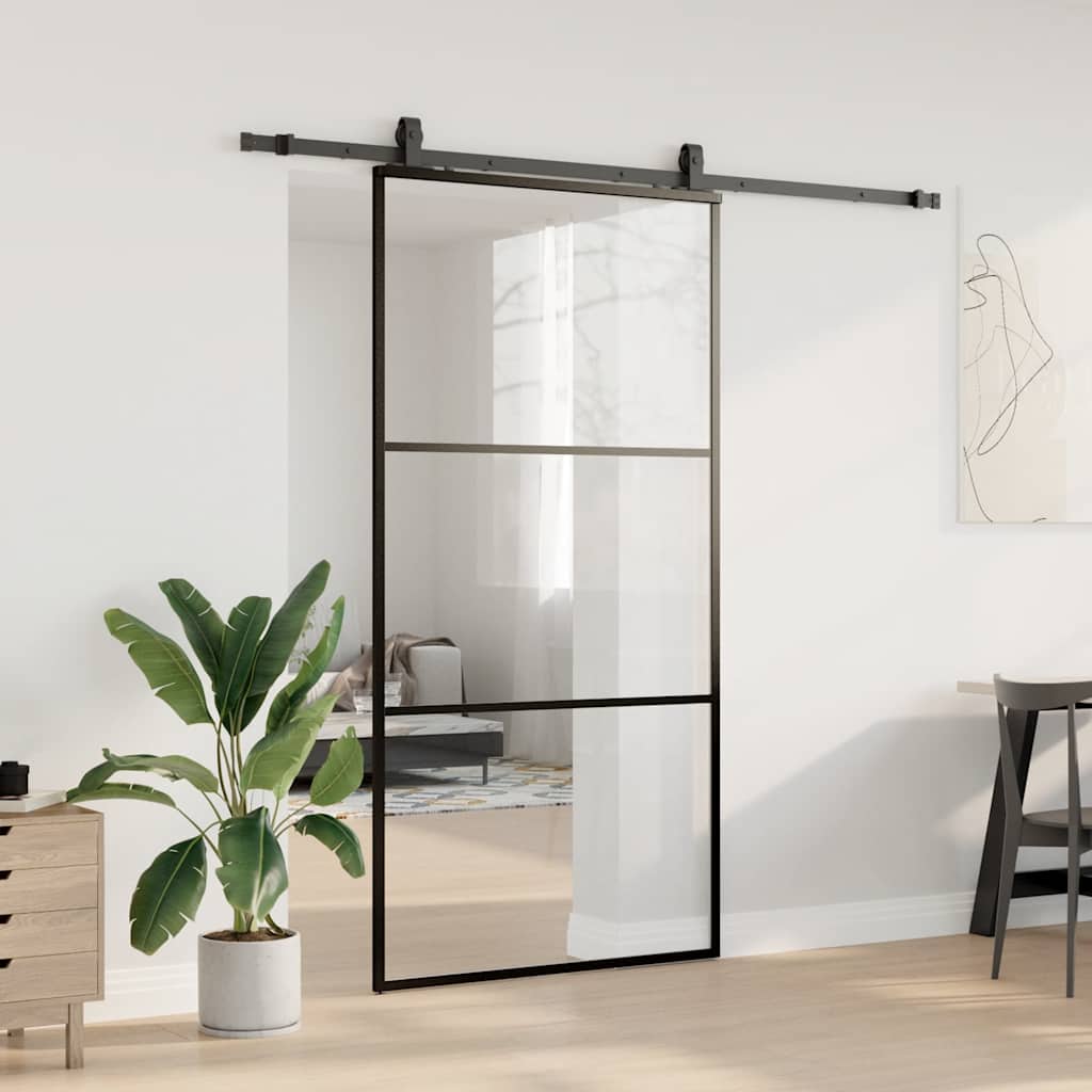 vidaXL Ușă glisantă cu set de feronerie neagră 102x205 cm Sticlă ESG vidaXL Ușă glisantă cu set de feronerie neagră 102x205 cm Sticlă ESG