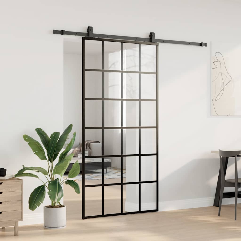 vidaXL Ușă glisantă cu set de feronerie neagră 102x205 cm Sticlă ESG vidaXL Ușă glisantă cu set de feronerie neagră 102x205 cm Sticlă ESG