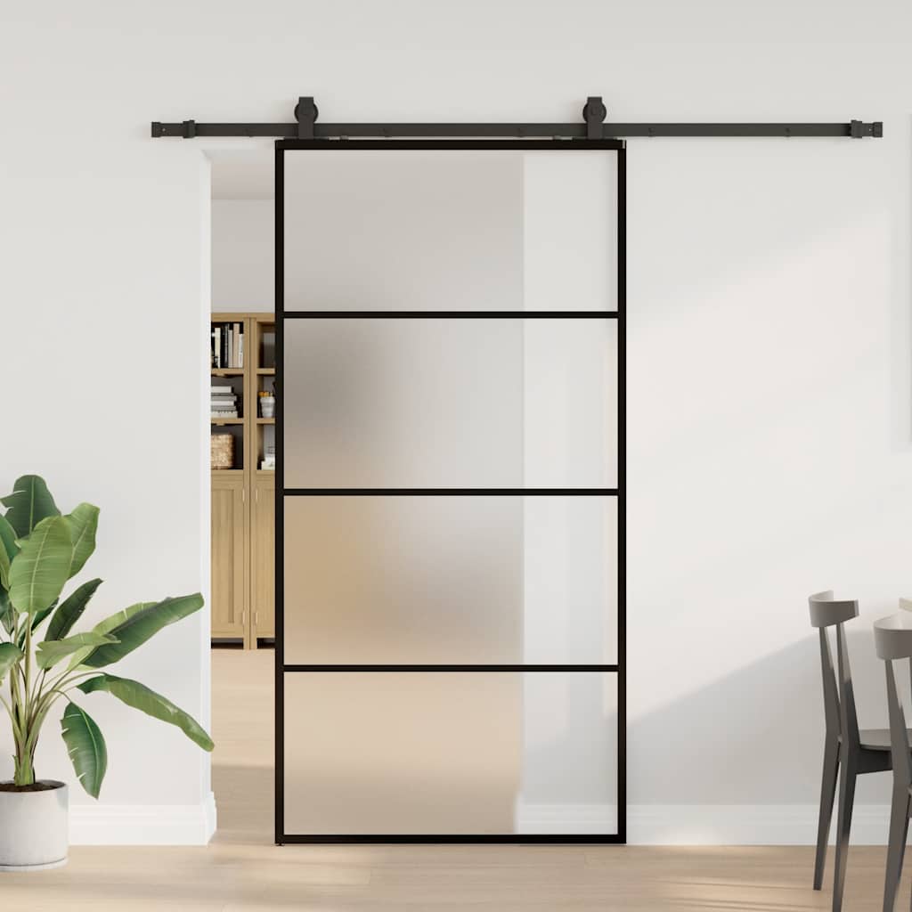 vidaXL Ușă glisantă cu set de feronerie neagră 102,5x205 cm Sticlă ESG vidaXL Ușă glisantă cu set de feronerie neagră 102,5x205 cm Sticlă ESG