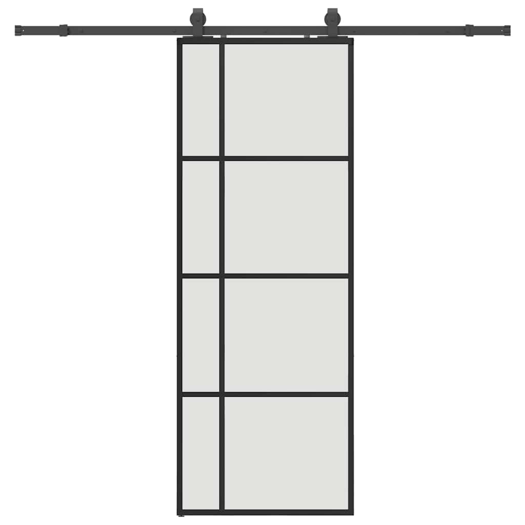 vidaXL Ușă glisantă cu set de feronerie neagră 76x205 cm Sticlă ESG vidaXL Ușă glisantă cu set de feronerie neagră 76x205 cm Sticlă ESG