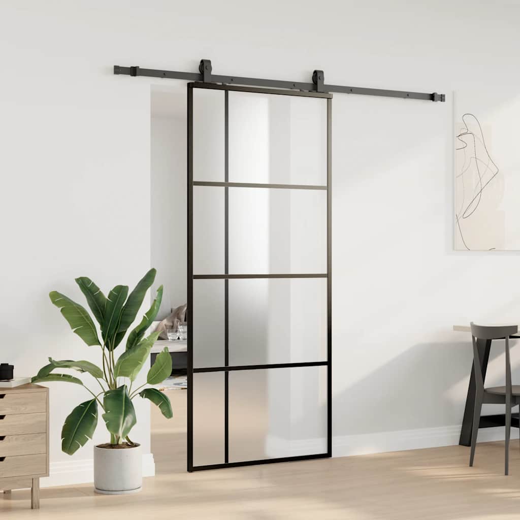 vidaXL Ușă glisantă cu set de feronerie neagră 90x205 cm Sticlă ESG