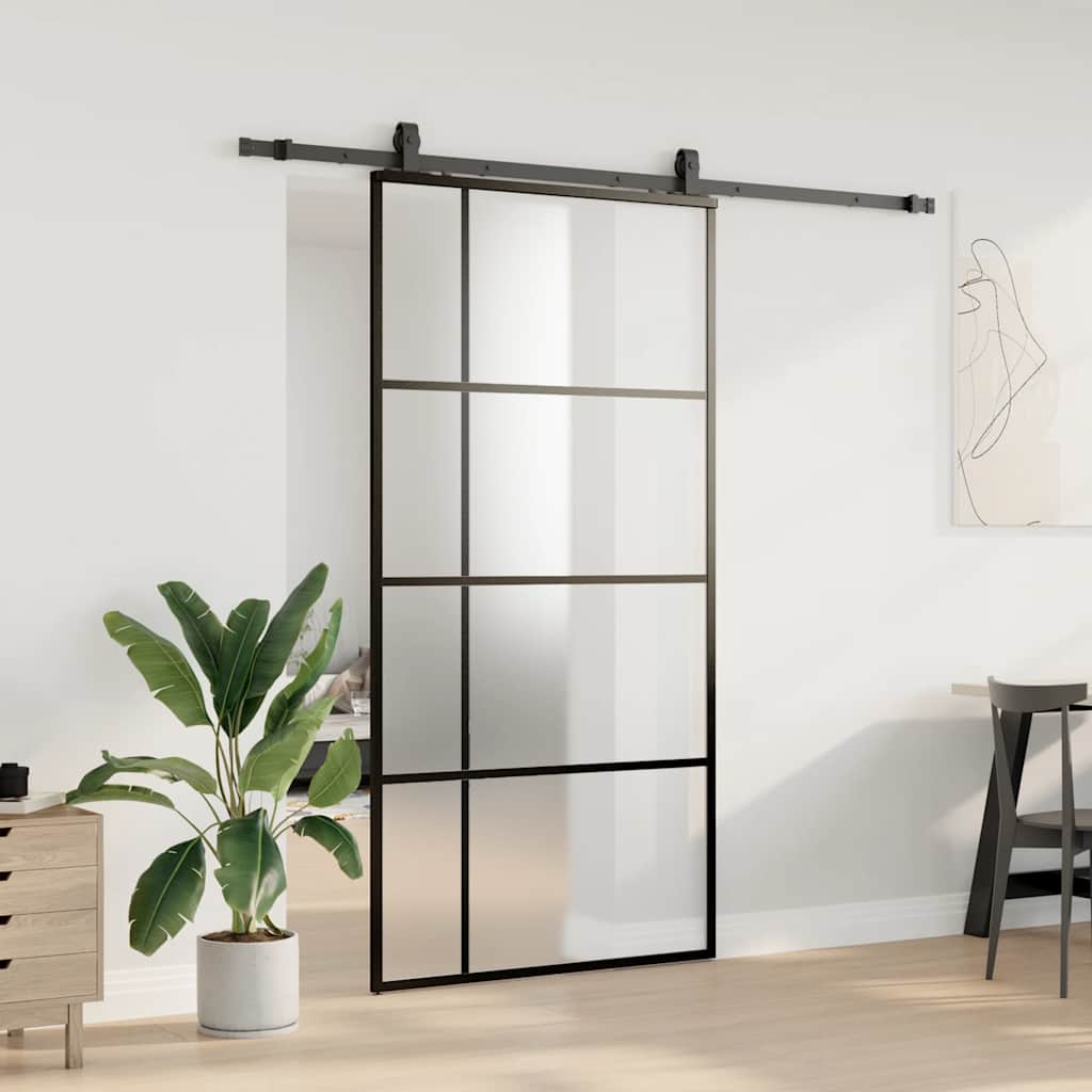 vidaXL Ușă glisantă cu set de feronerie neagră 102,5x205 cm Sticlă ESG vidaXL Ușă glisantă cu set de feronerie neagră 102,5x205 cm Sticlă ESG