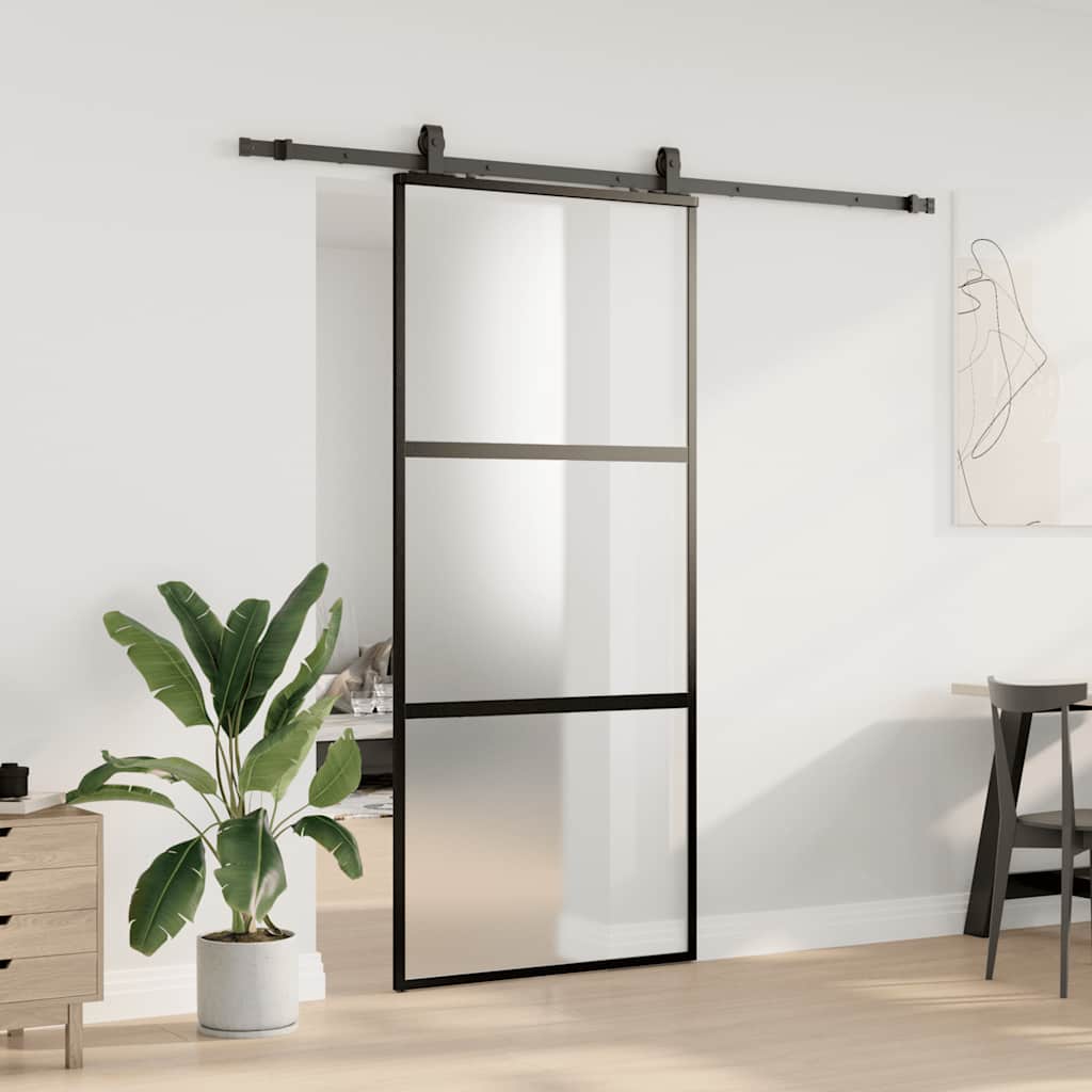 vidaXL Ușă glisantă cu set feronerie neagră 90x205cm sticlă securizată vidaXL Ușă glisantă cu set feronerie neagră 90x205cm sticlă securizată
