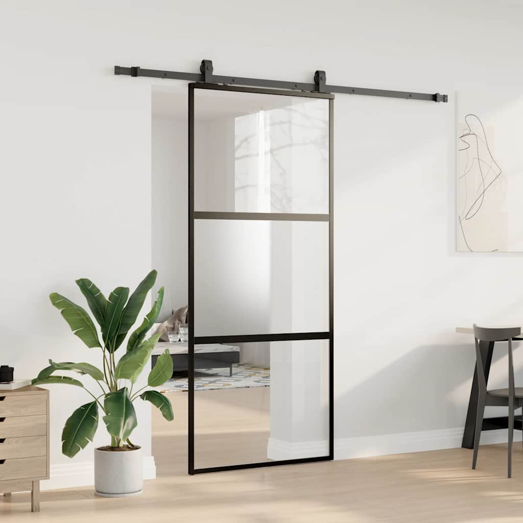 vidaXL Ușă glisantă cu set feronerie neagră 90x205cm sticlă securizată