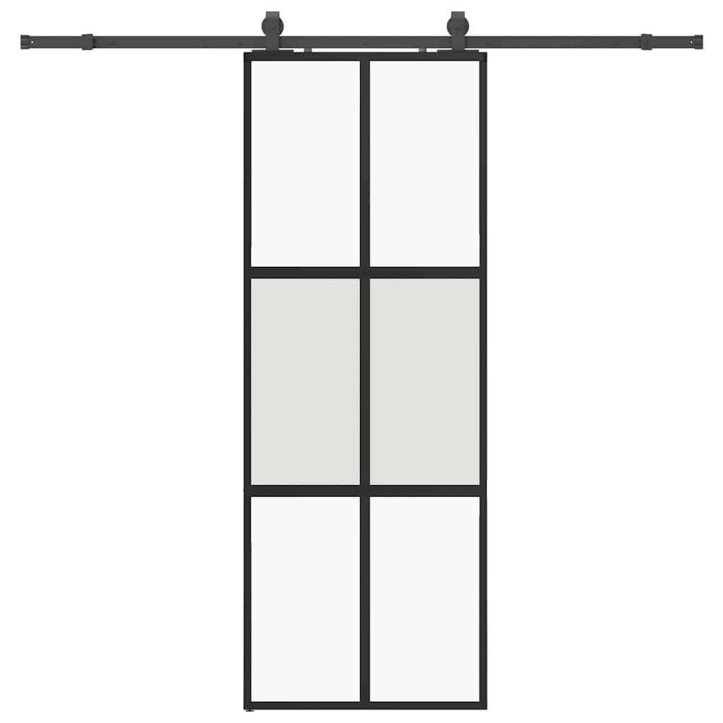 vidaXL Ușă glisantă cu set feronerie neagră 76x205cm sticlă securizată vidaXL Ușă glisantă cu set feronerie neagră 76x205cm sticlă securizată
