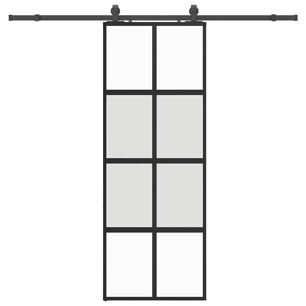 vidaXL Ușă glisantă cu set feronerie neagră 76x205cm sticlă securizată vidaXL Ușă glisantă cu set feronerie neagră 76x205cm sticlă securizată
