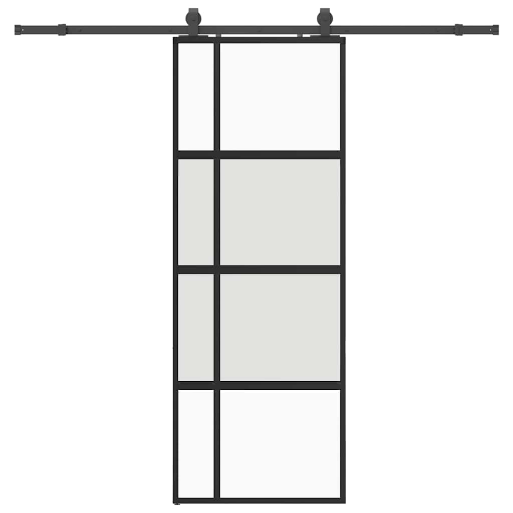 vidaXL Ușă glisantă cu set feronerie neagră 76x205cm sticlă securizată vidaXL Ușă glisantă cu set feronerie neagră 76x205cm sticlă securizată