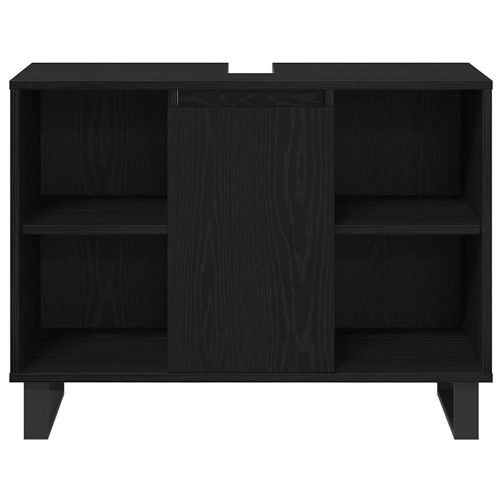 vidaXL Set de mobilier pentru baie cu ușă 3 pcs Negru Lemn compozit