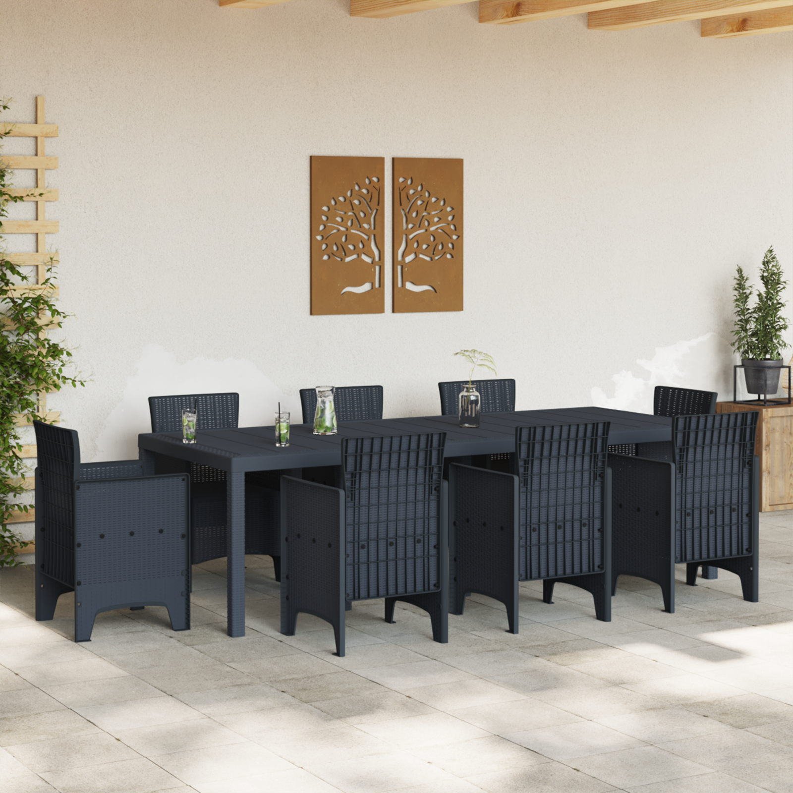 vidaXL Masa de Grădină Antracit Mare Set de 2 Antracit Plastic Mare vidaXL Masa de Grădină Antracit Mare Set de 2 Antracit Plastic Mare