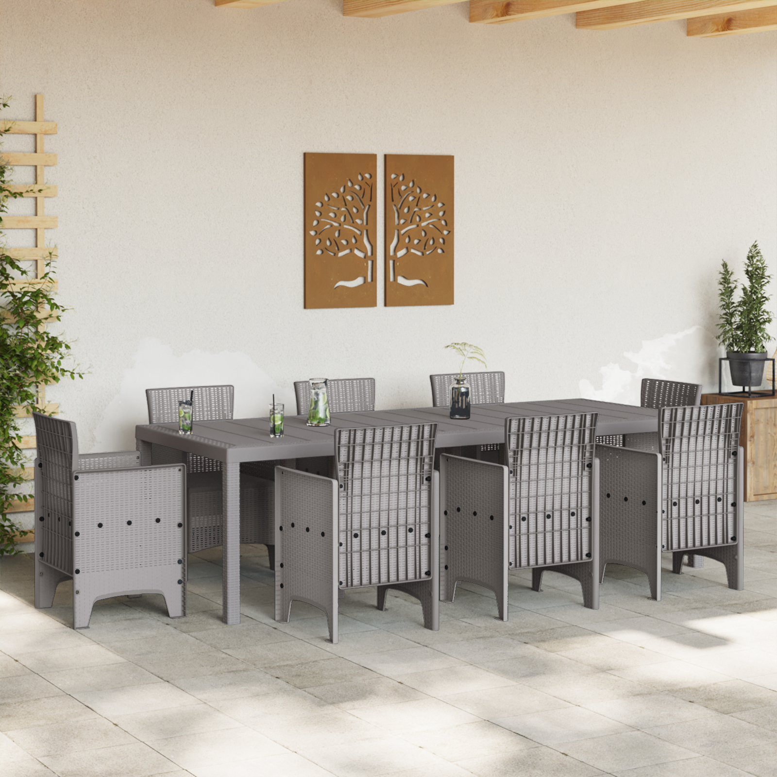 Masă de grădină vidaXL gri deschis 250x100x73 cm Poly Rattan Masă de grădină vidaXL gri deschis 250x100x73 cm Poly Rattan